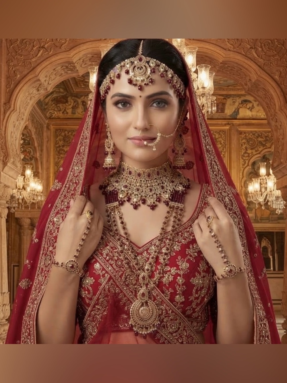 Indian Traditional Red Bridal Jewelry Set Variation #2